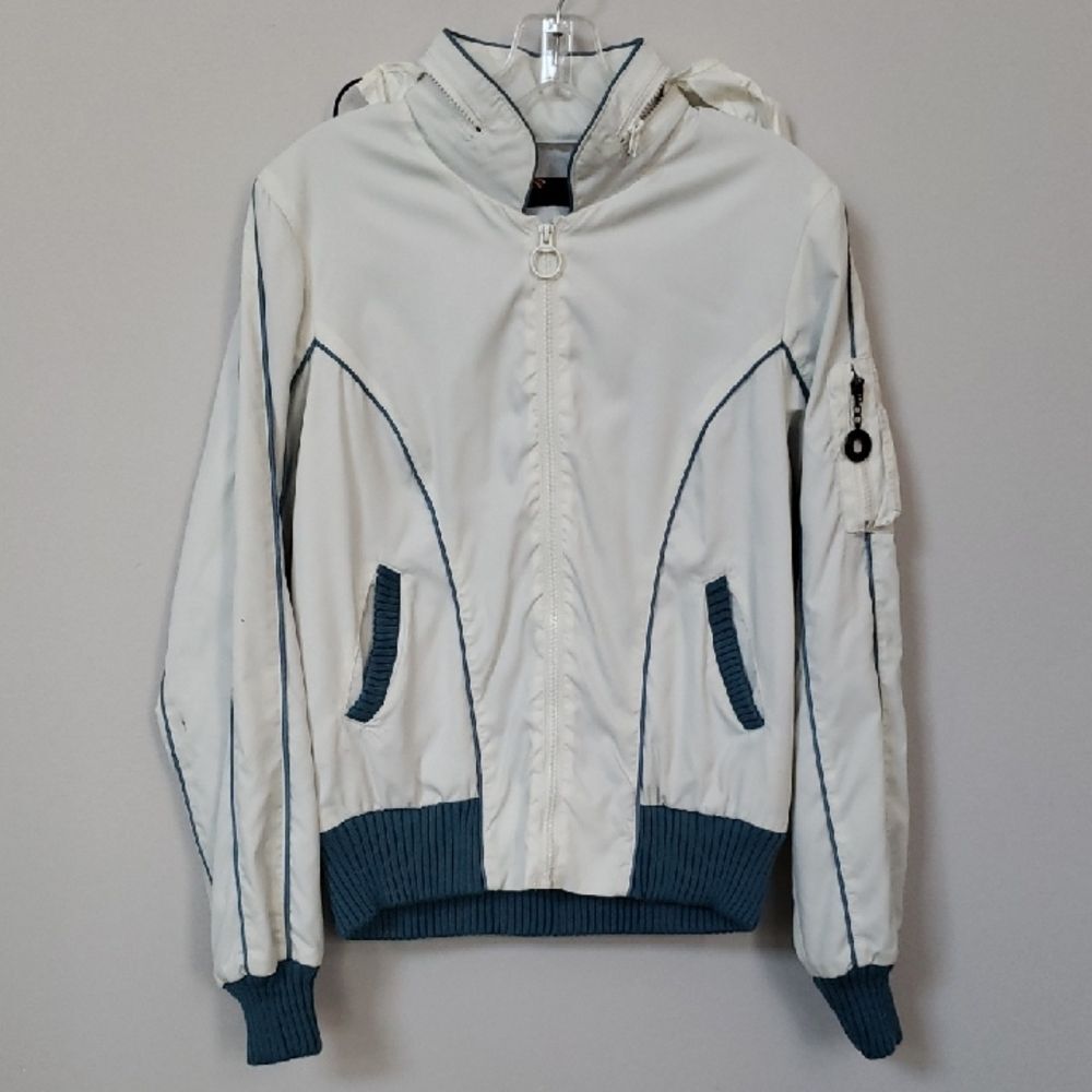 B by Burton Womens XS Snow Board White and Teal Spring Jacket Tuckable Hood